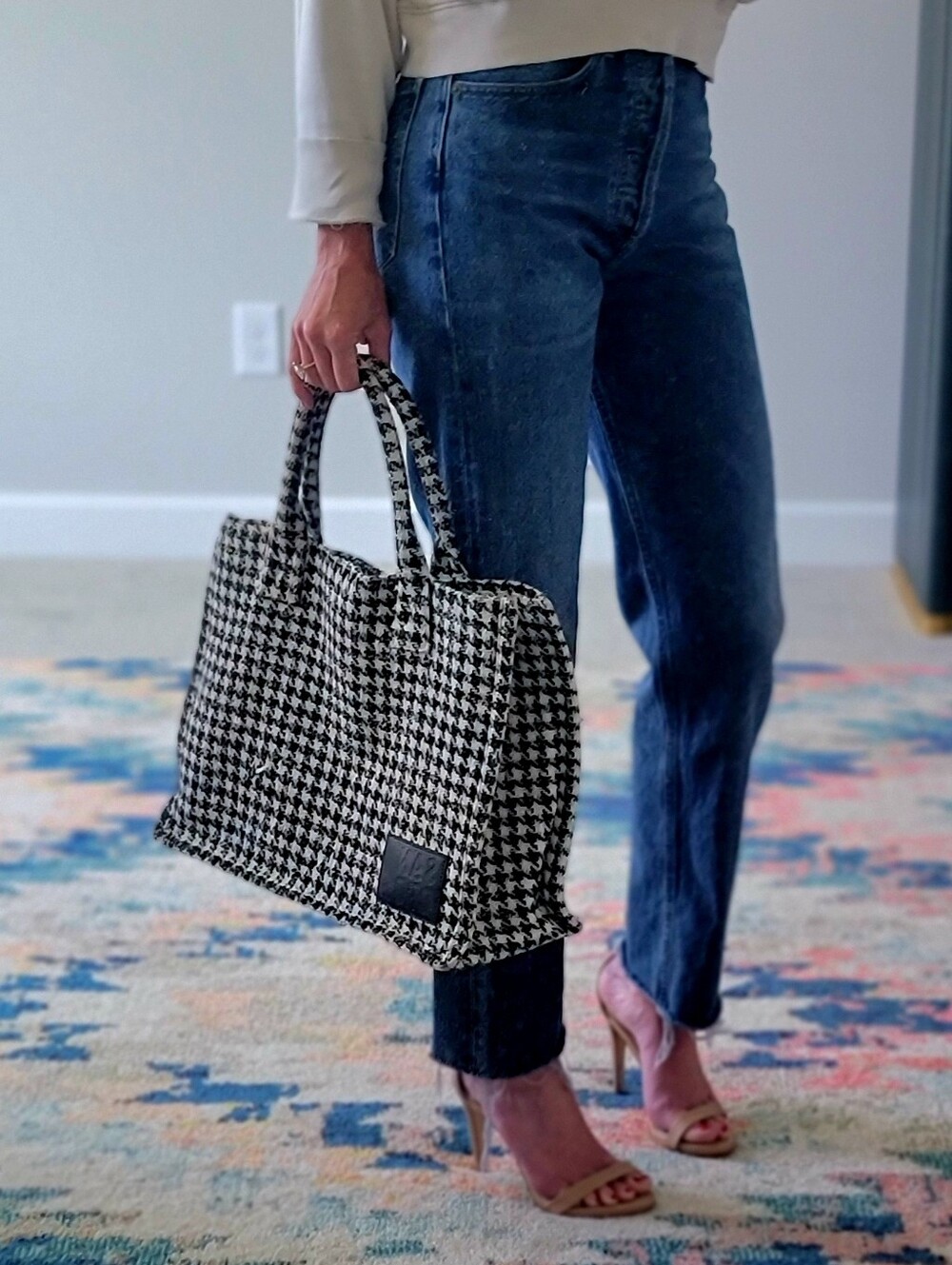 Sandro Black & White Houndstooth Tote